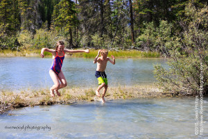 Swimming in the Mistaya River at Waterfowl Lakes Campground